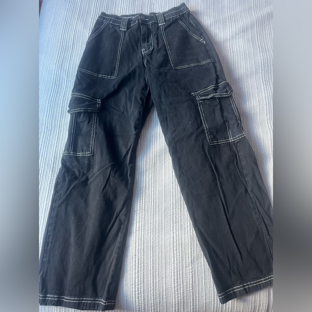 Almost Famous Black Cargo Pants with White Stitching
